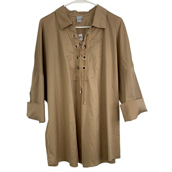 NWT Chicos Plus Size 20/22 Lace Up Neck Dolman Popover Tunic Top RD10710 Stretch - Picture 1 of 8